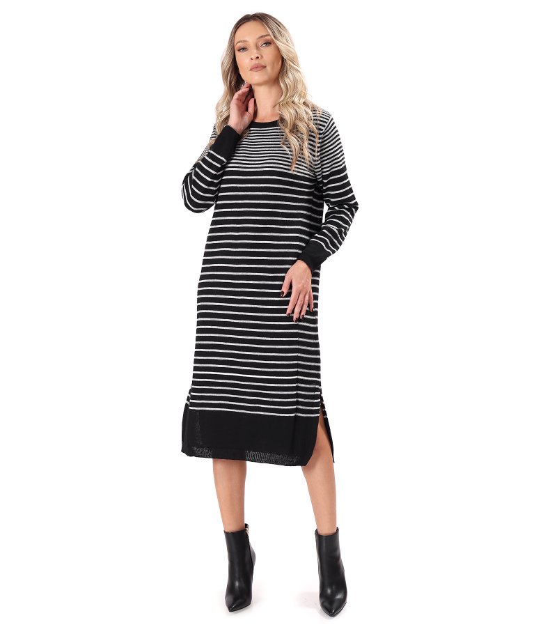 Striped knitted midi dress with side slits