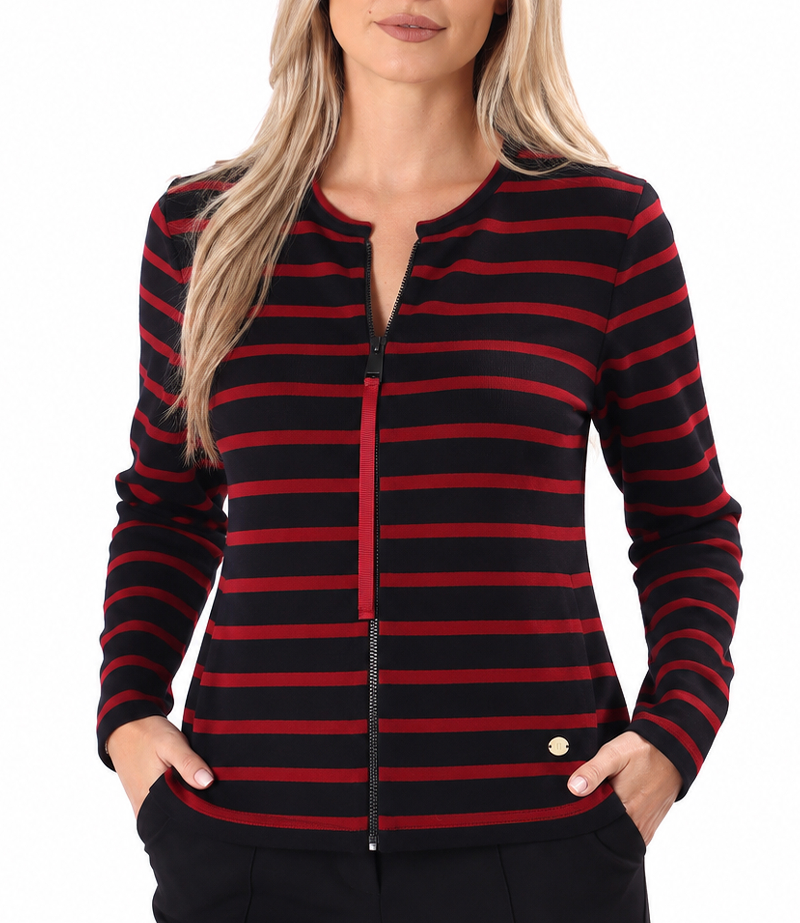 Stretch wool-blend jersey top with front zip fastening