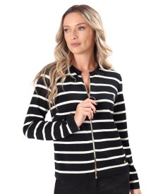 Stretch wool-blend jersey top with front zip fastening