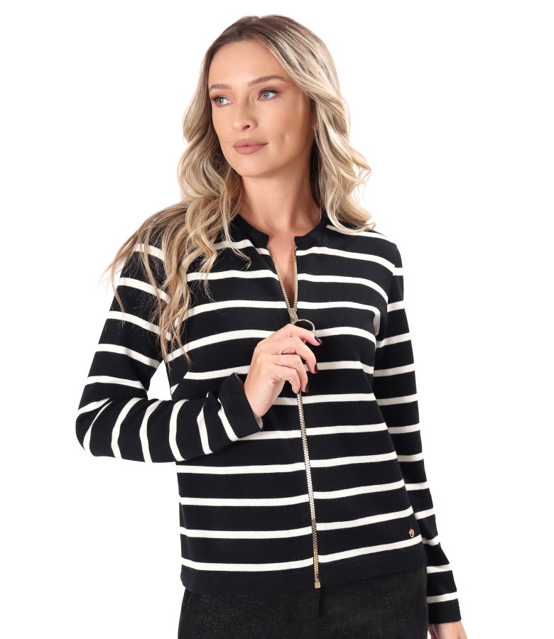 Stretch wool-blend jersey top with front zip fastening