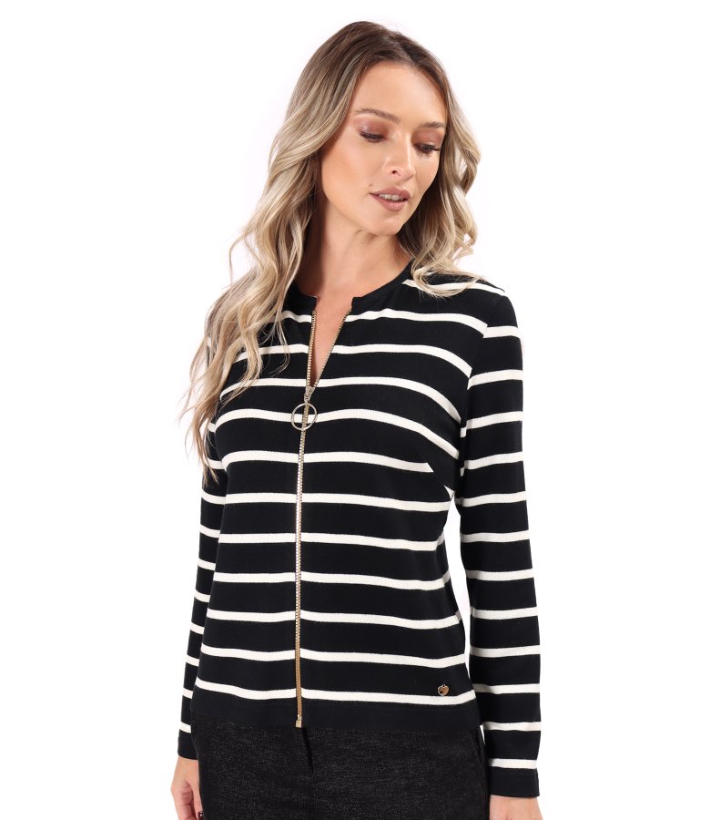 Stretch wool-blend jersey top with front zip fastening