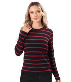Striped wool-blend heavy stretch jersey blouse