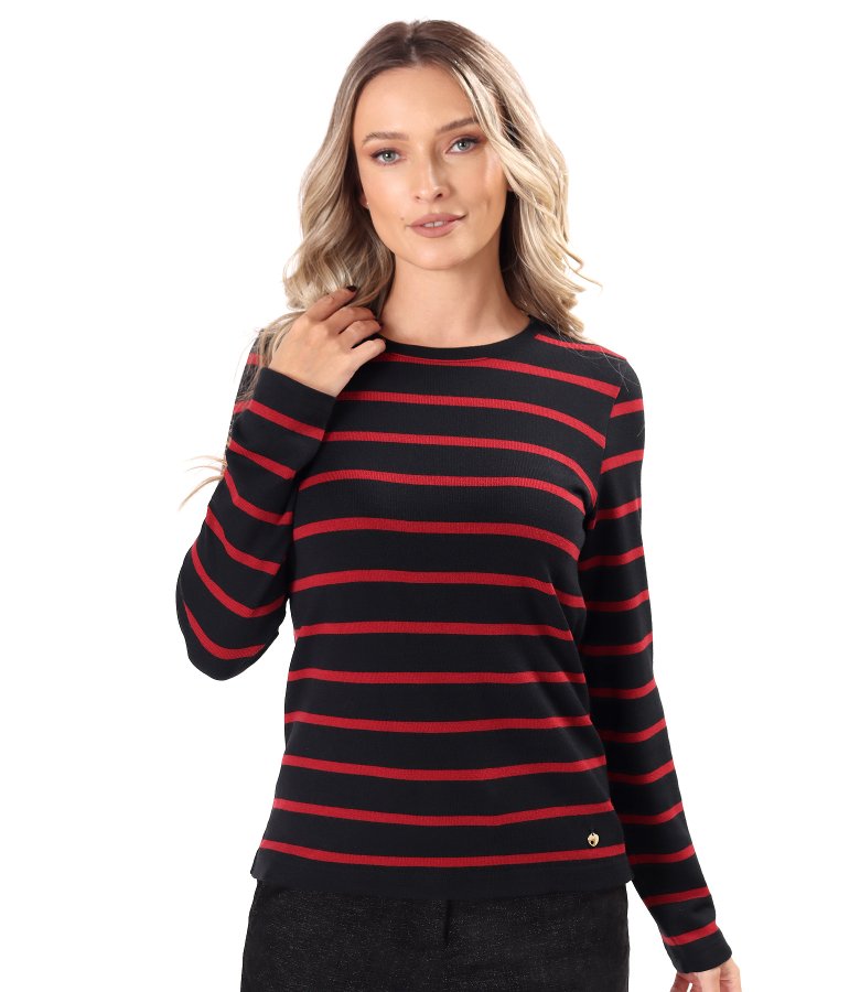 Striped wool-blend heavy stretch jersey blouse