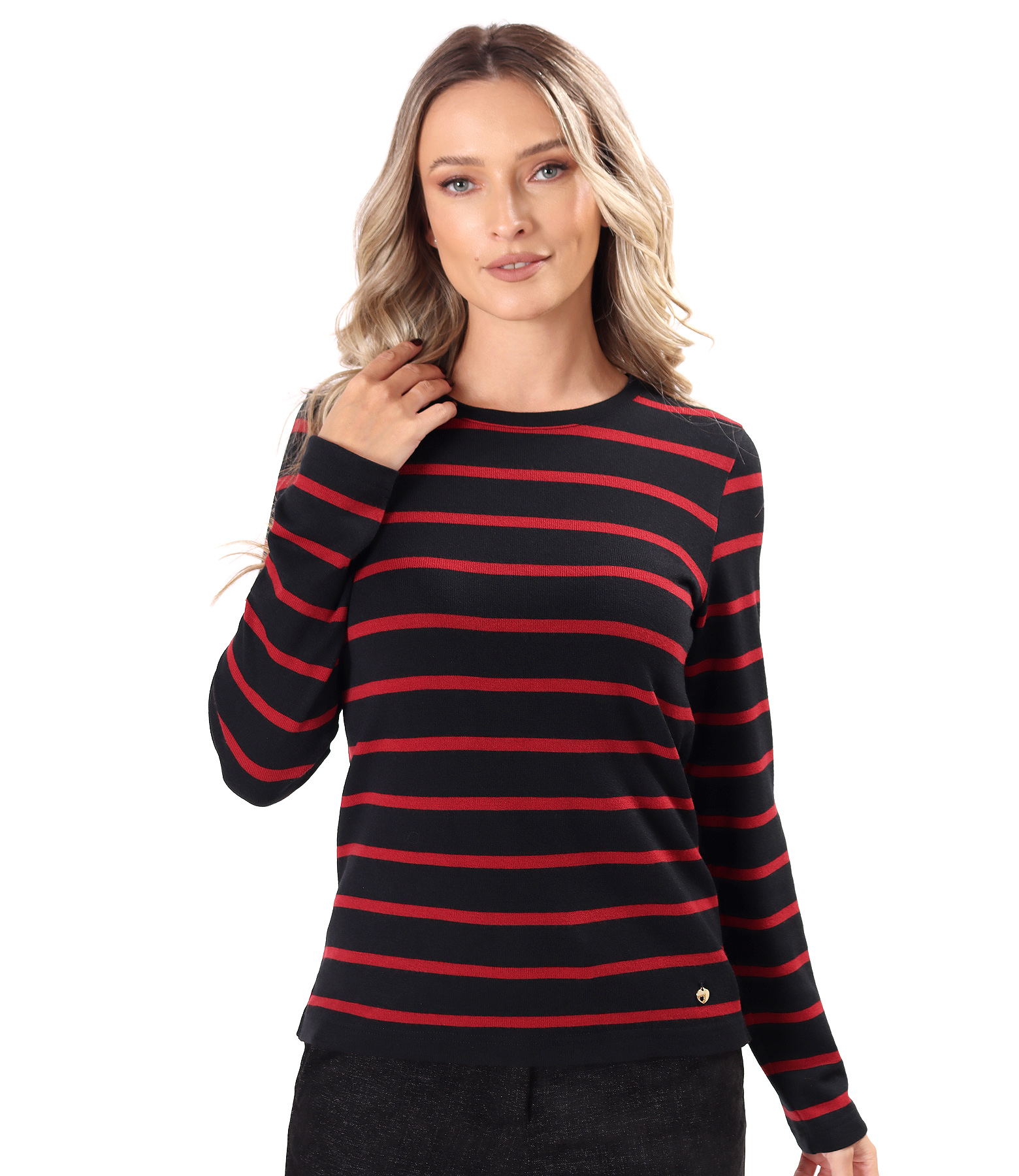 Striped wool-blend heavy stretch jersey blouse