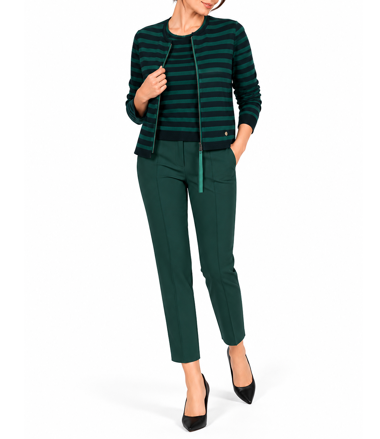 Heavy stretch wool-blend jersey top with horizontal stripes