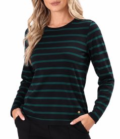 Striped wool-blend heavy stretch jersey blouse