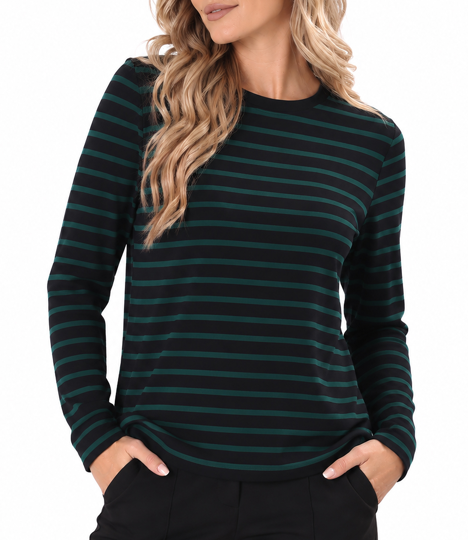 Striped wool-blend heavy stretch jersey blouse