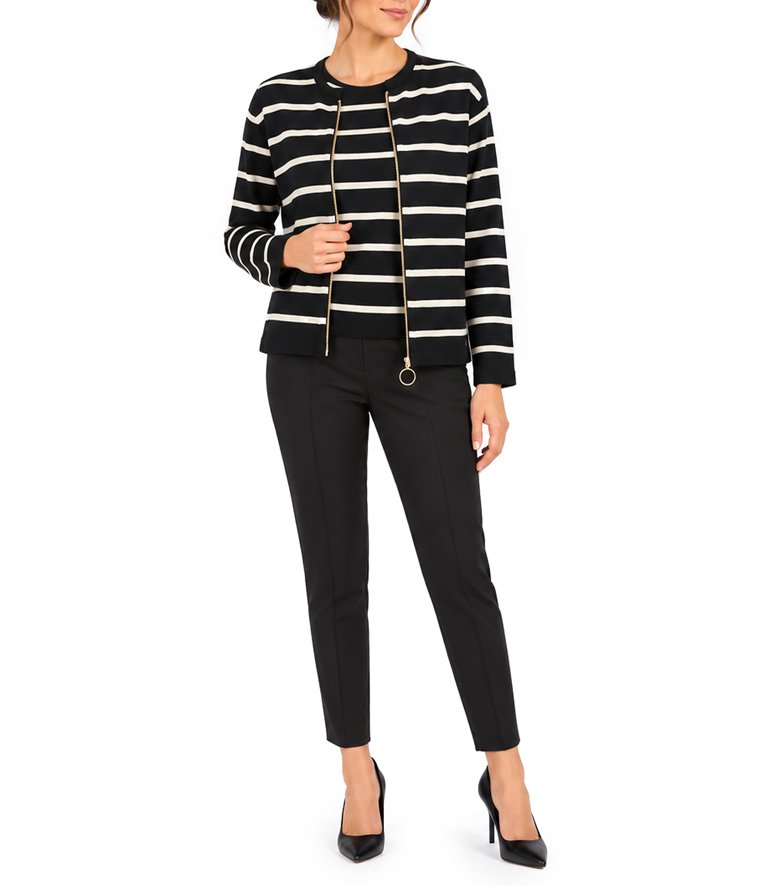 Heavy stretch wool-blend jersey top with horizontal stripes