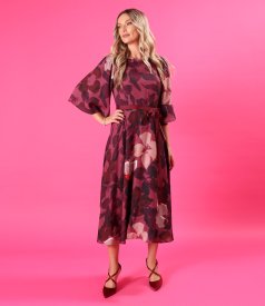 Elegant viscose and wool dress with floral print