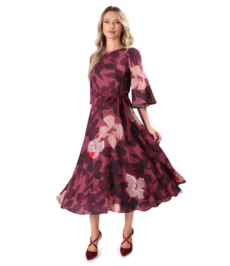 Elegant viscose and wool dress with floral print