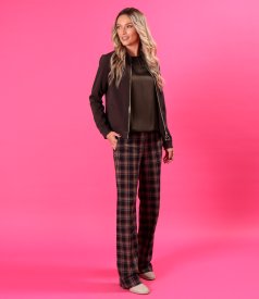 Straight-leg checked cotton trousers