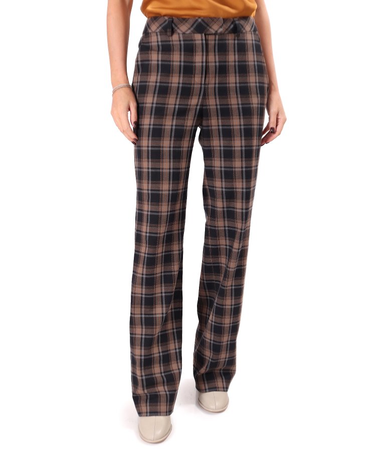 Straight-leg checked cotton trousers