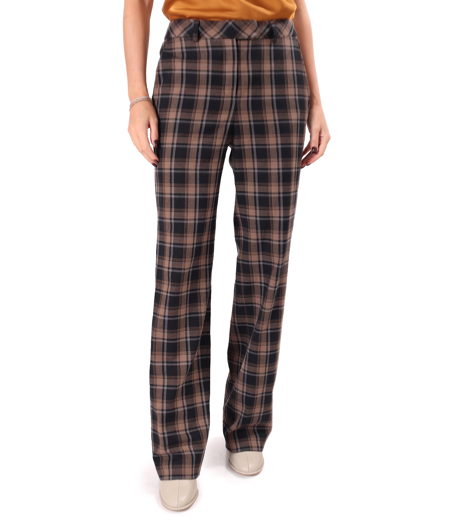 Straight-leg checked cotton trousers