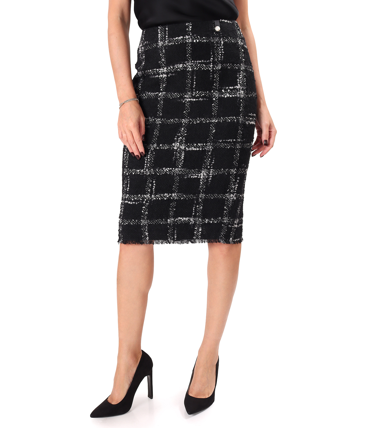 Pencil bouclé skirt in a cotton and wool blend