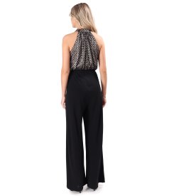 Long evening jumpsuit with a beaded sequin bodice