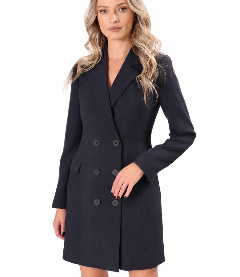 Elegant robe-manteau dress in a viscose-blend fabric with double-breasted buttons