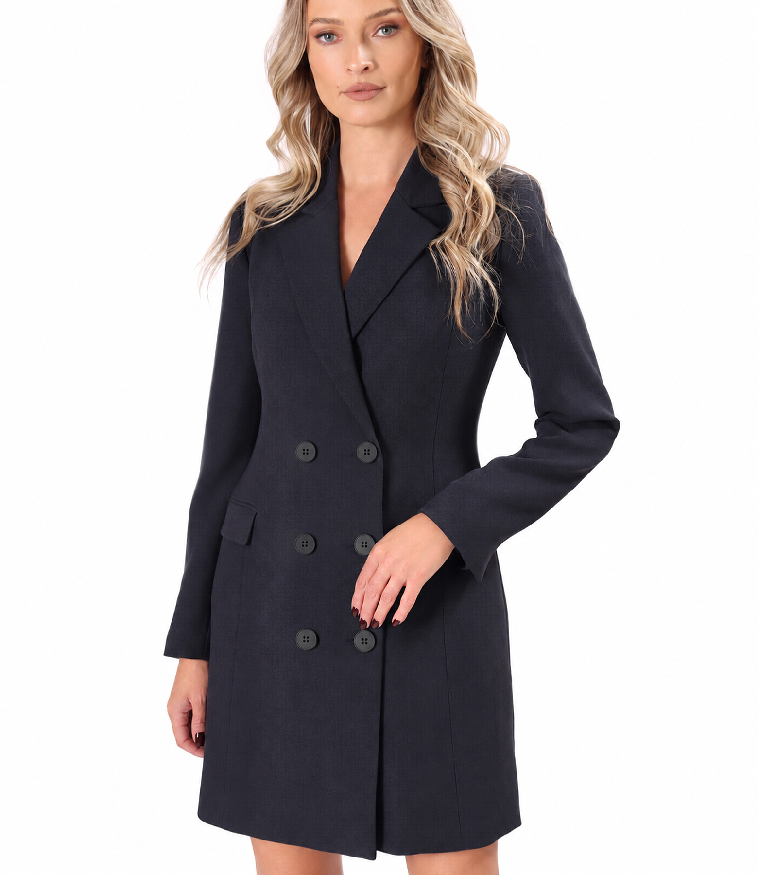 Elegant robe-manteau dress in a viscose-blend fabric with double-breasted buttons