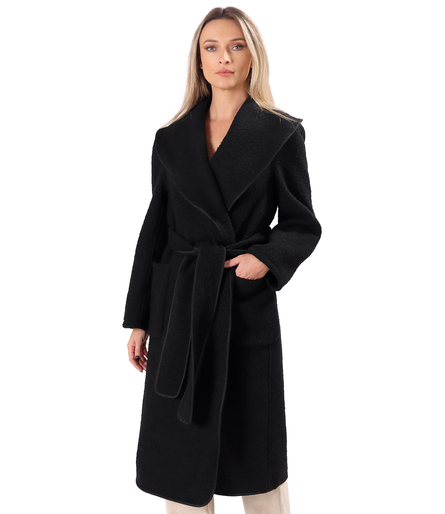 Elegant bouclé wool-blend coat