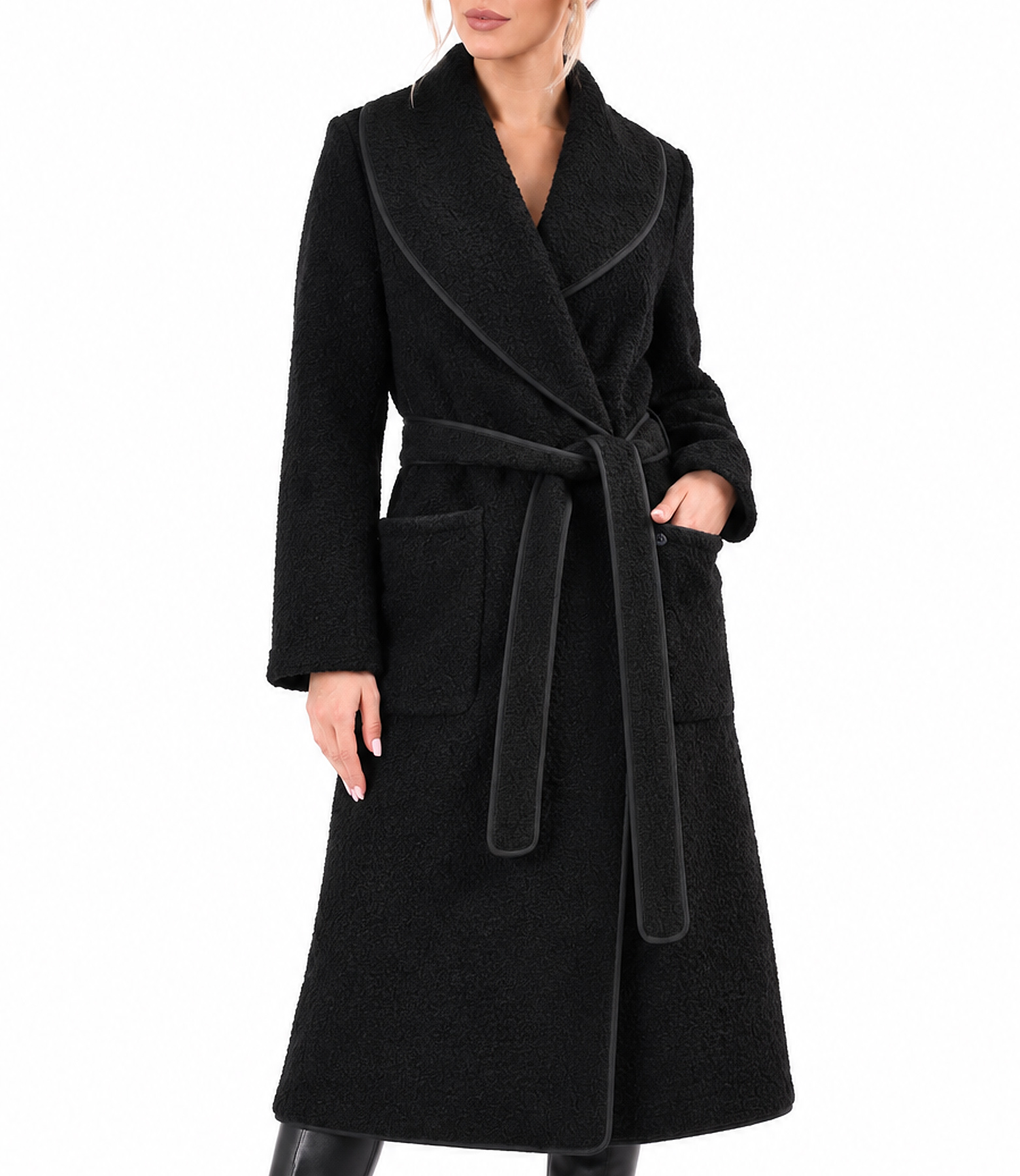 Elegant bouclé wool-blend coat