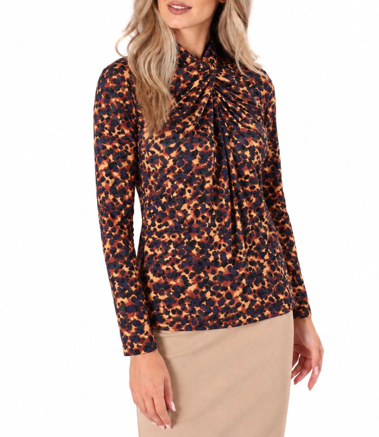 Stretch jersey blouse with draped neckline