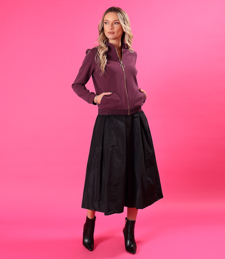 Scuba-style cotton-blend top with midi taffeta skirt