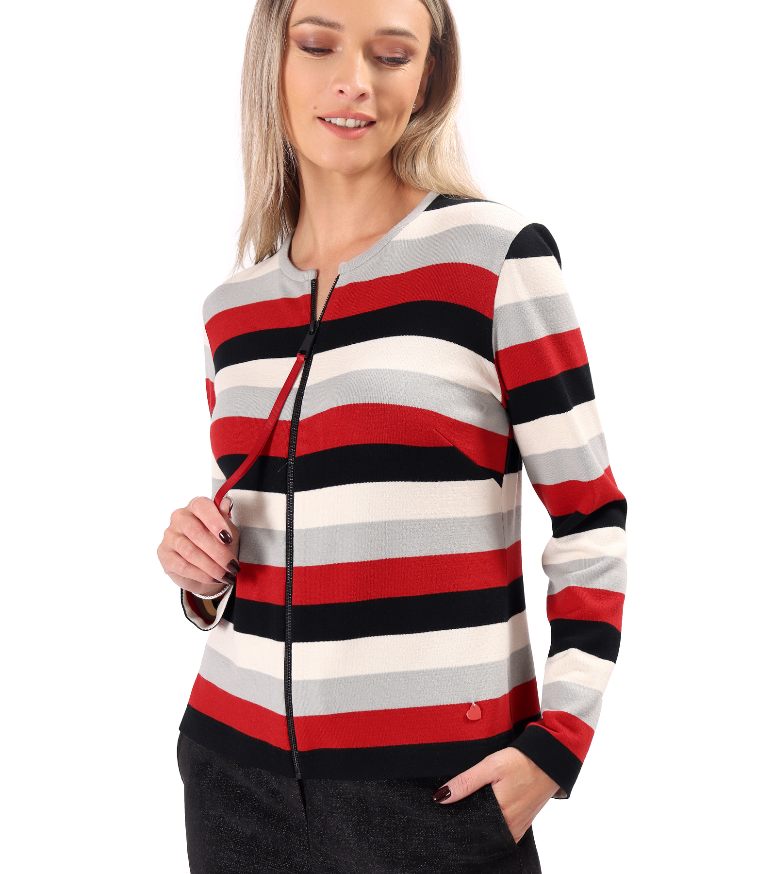 Stretch wool-blend jersey top with front zip fastening