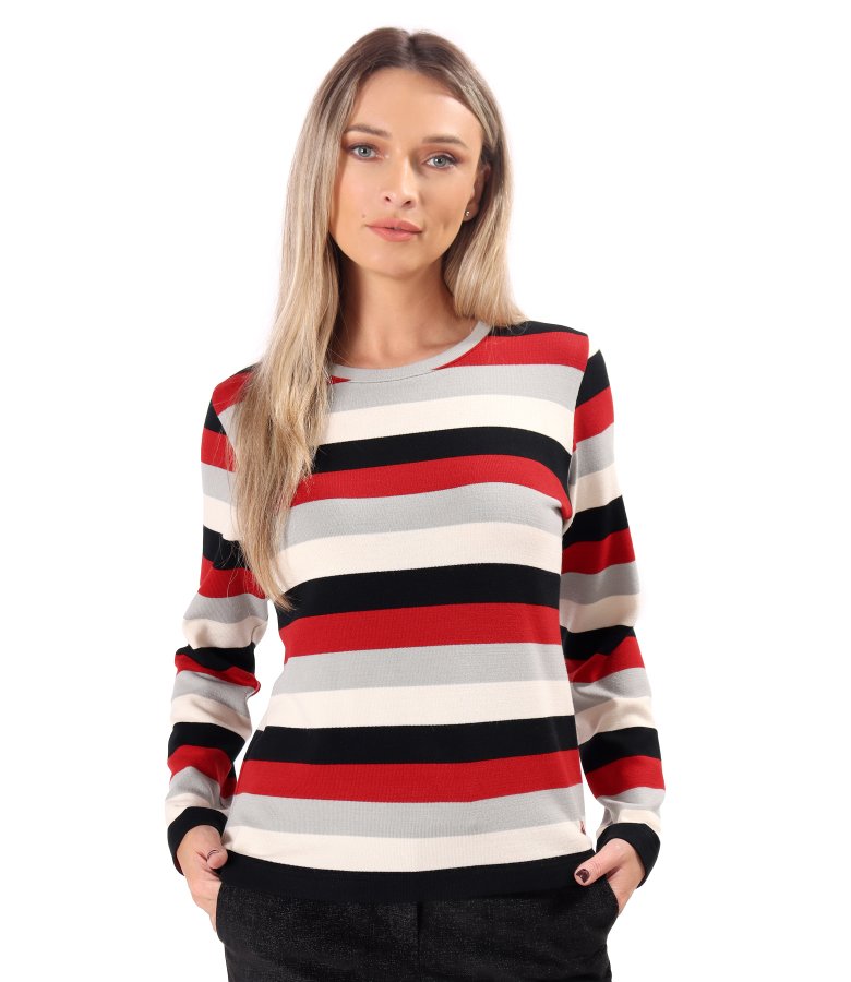 Heavy stretch wool-blend jersey top with horizontal stripes