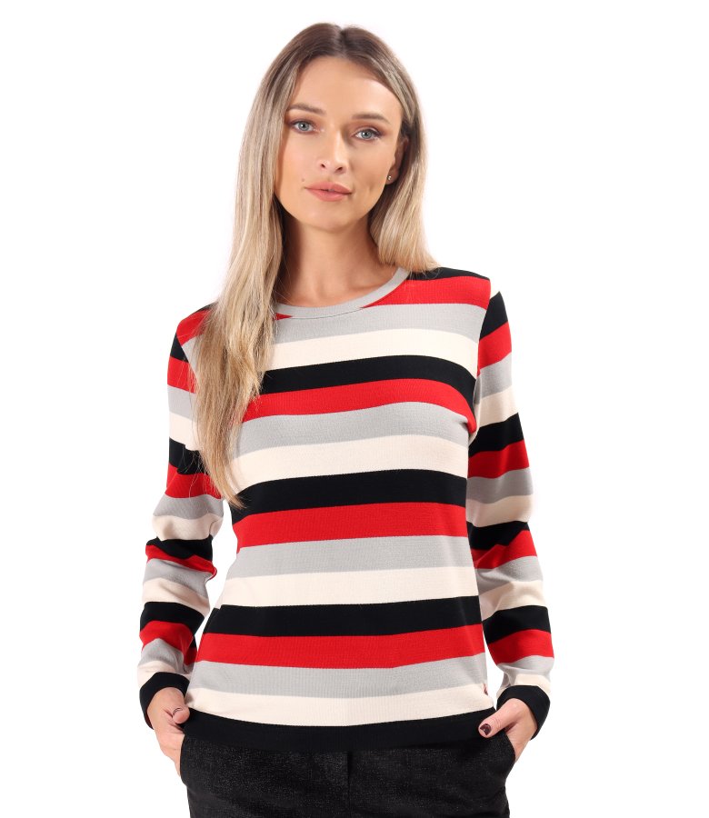 Heavy stretch wool-blend jersey top with horizontal stripes