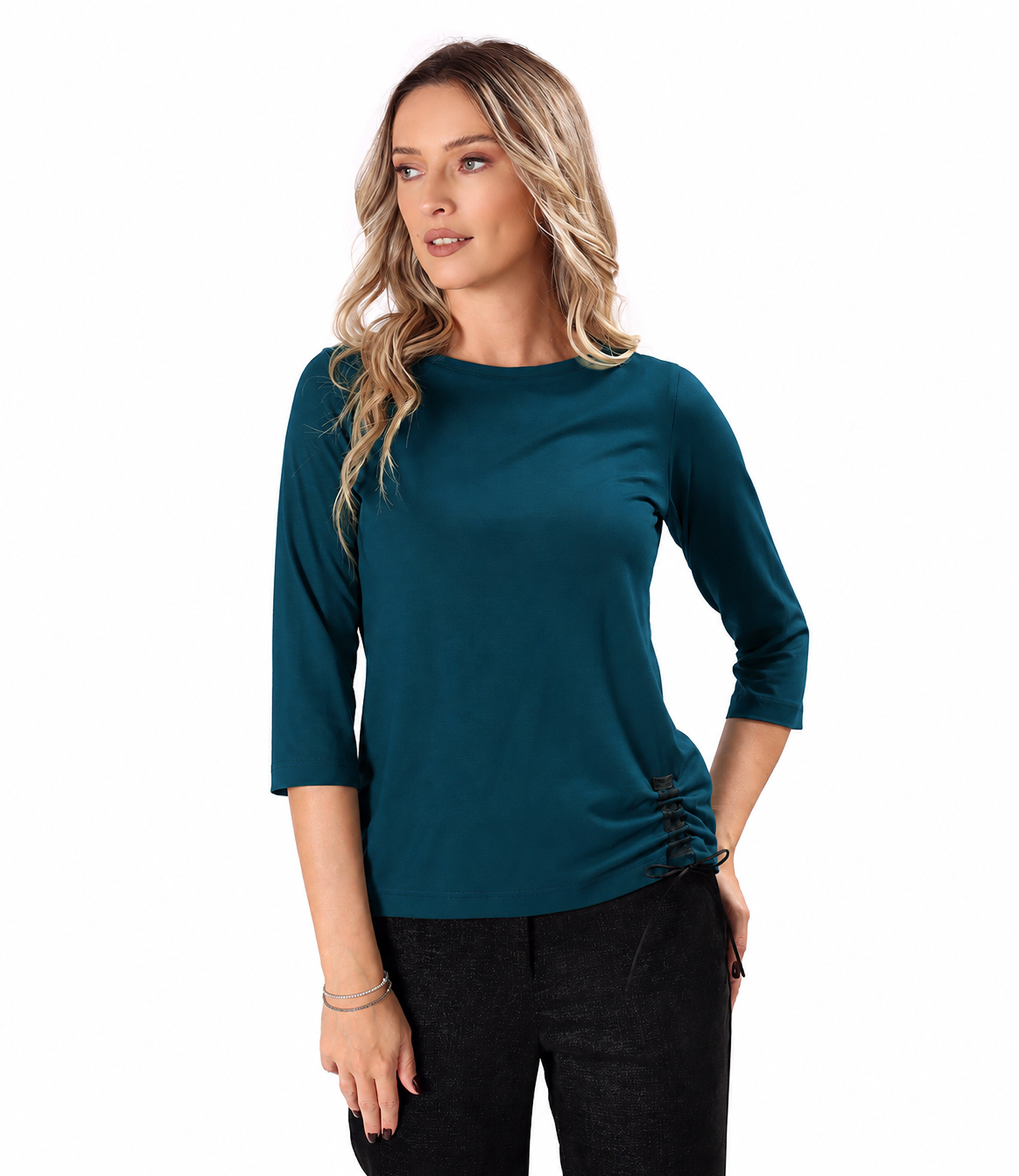 Stretch jersey blouse with drawstring hem